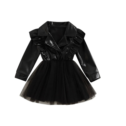 Patch Leather Mesh Dress-Modern Baby Las Vegas