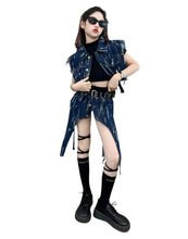 Load image into Gallery viewer, Distressed Denim Skirt Set
