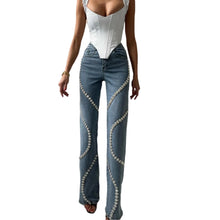 Load image into Gallery viewer, Swirl Crystal Straight-Leg Denim Jeans
