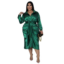 Load image into Gallery viewer, Satin Ruched Belted Dress
