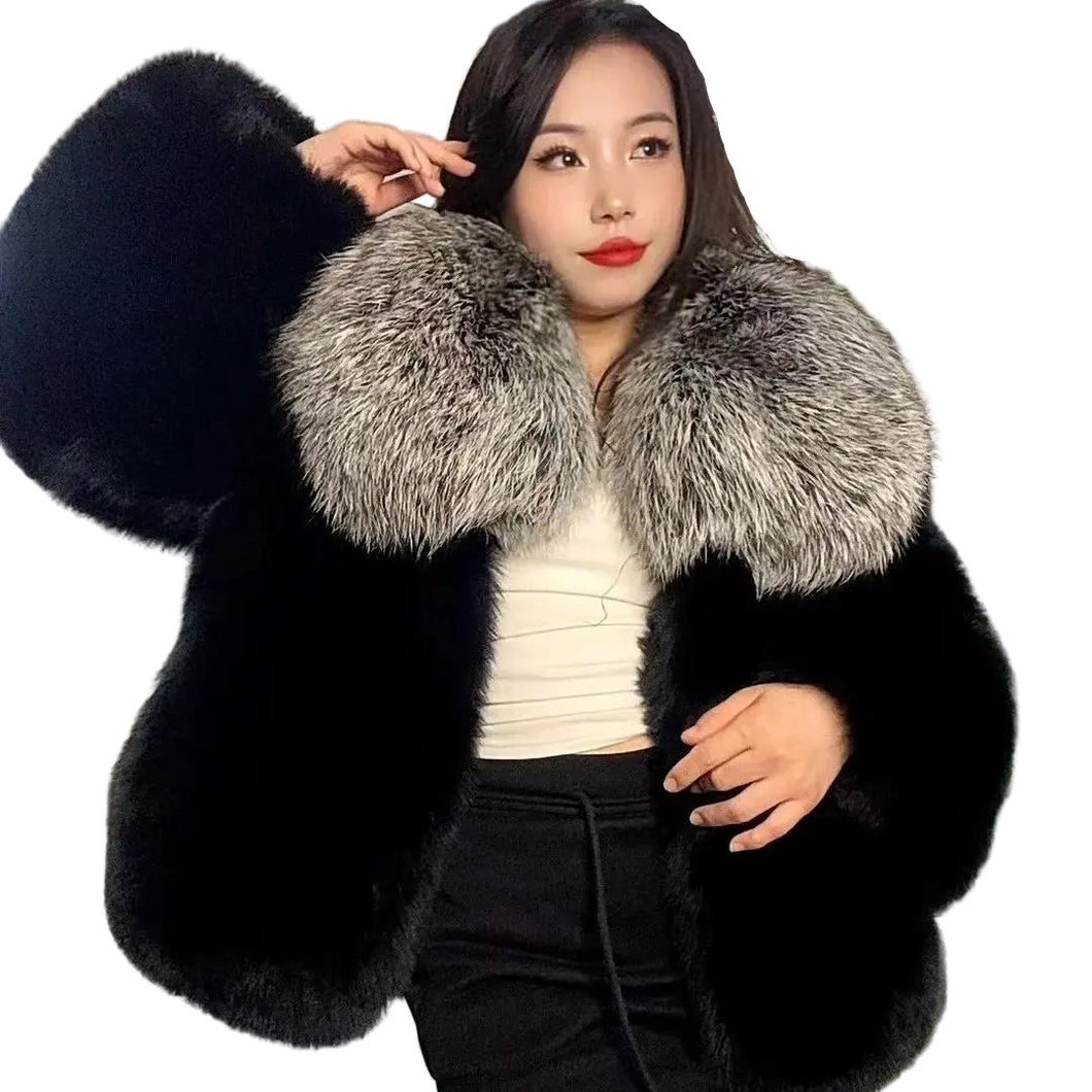Grey And Black  Fox Fur Coat