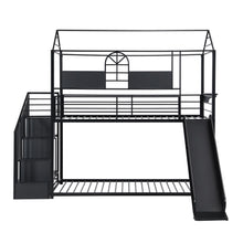Load image into Gallery viewer, Black Twin House Bunk Bed With Ladder And Slide
