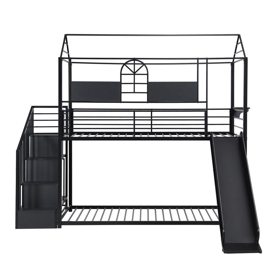 Black Twin House Bunk Bed With Ladder And Slide