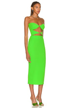 Load image into Gallery viewer, Neon Green Hollow Out Pencil Dress
