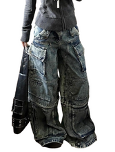 Load image into Gallery viewer, Wide-Leg Patch Pocket Denim Jeans
