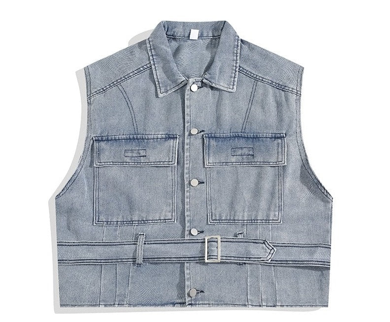 Loose Denim Buckle Vest