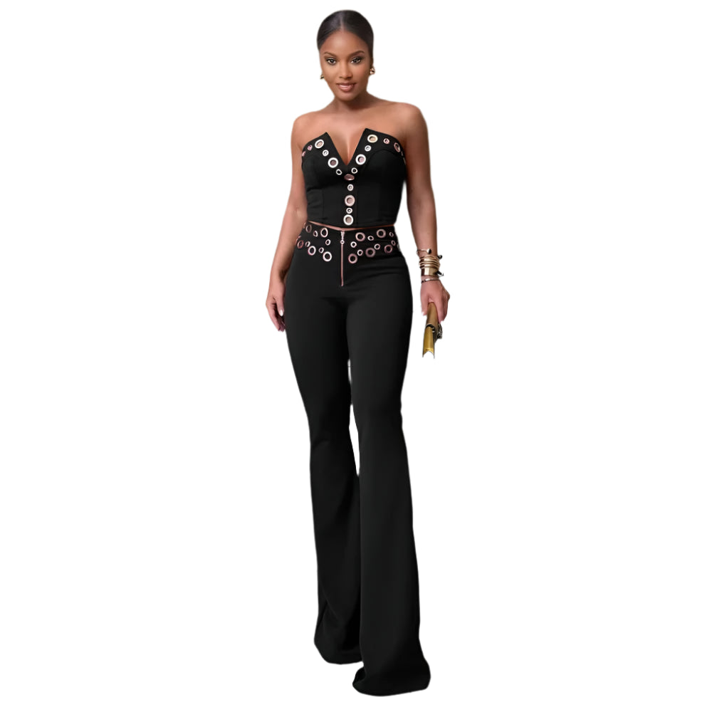 Deep V Circle Top And Pant Set