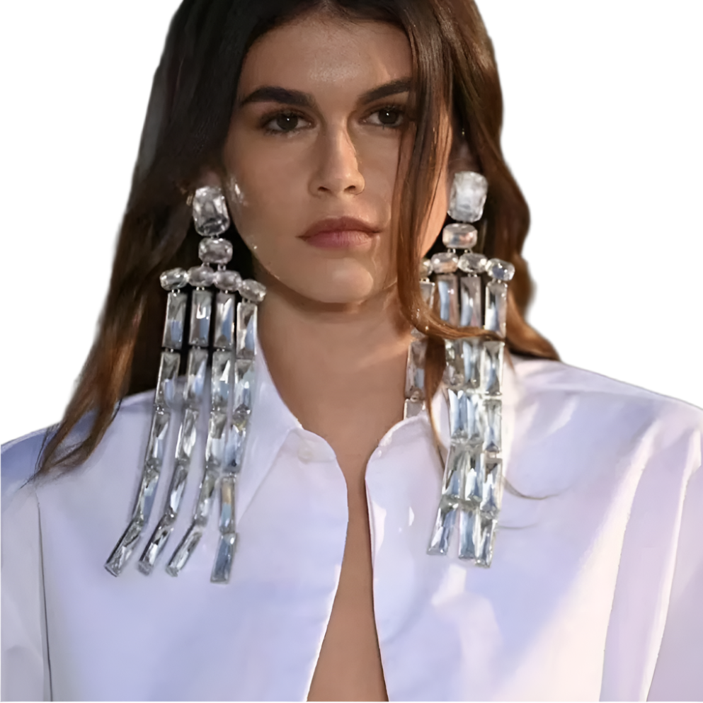 Rhinestone Long Tassel Drop Earrings