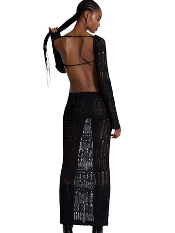 Knitted Crochet Backless Maxi Dress-Modern Baby Las Vegas