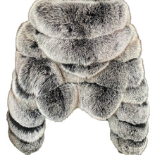 Load image into Gallery viewer, Grey Ribbed Fur Hooded Cropped Coat
