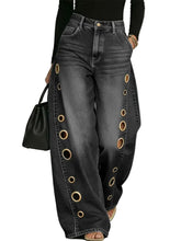 Load image into Gallery viewer, Side Metal Hole Denim Jeans
