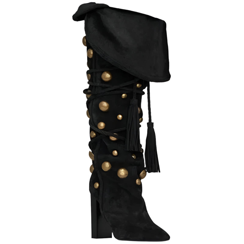 Gold Studded Knee Boots