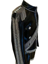 Load image into Gallery viewer, Black Leather Crystal Tassel  Jacket
