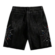 Load image into Gallery viewer, Black Crystal Graffiti Denim Shorts-Modern Baby Las Vegas
