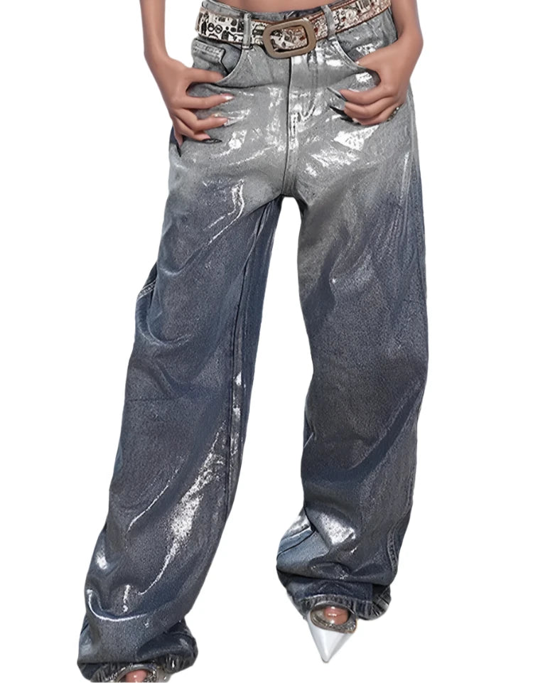 Silver-Coated Ombre Denim Jeans