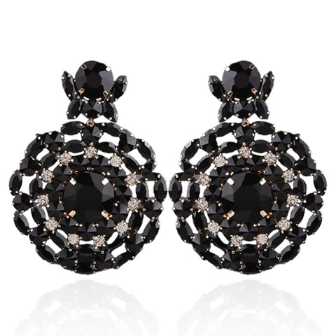 Black Round Rhinestone Earrings-Modern Baby Las Vegas