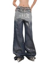 Load image into Gallery viewer, Silver Metallic Brushed Denim Jeans
