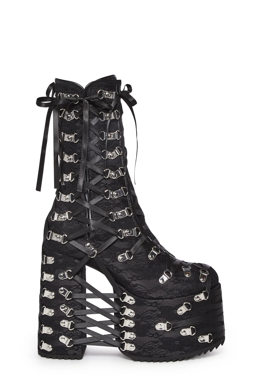 Satin Lace-Up Bandage Platform  Boots