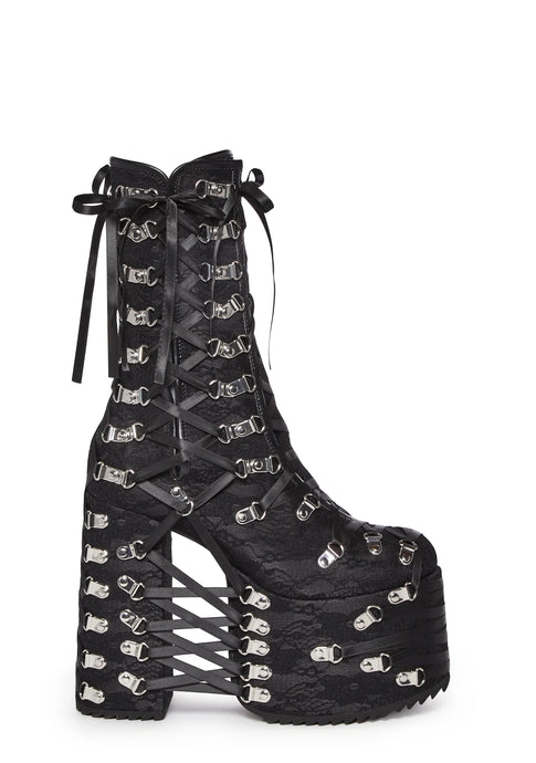 Satin Lace-Up Bandage Platform Boots-Modern Baby Las Vegas