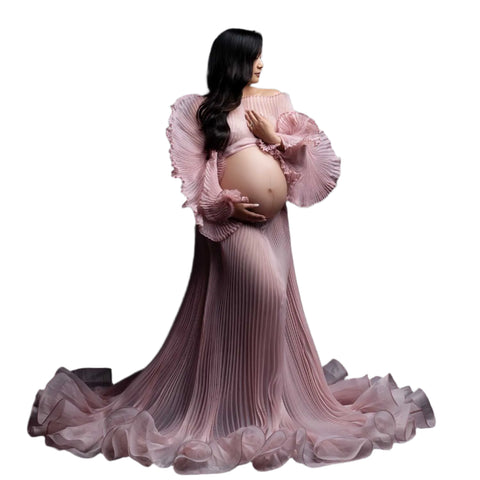 Chic Dusty Pink Pleated Maternity Dress-Modern Baby Las Vegas