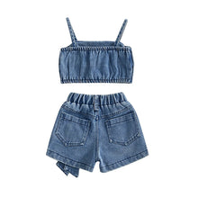 Load image into Gallery viewer, Speckled Rhinestone Denim Bow Set-Modern Baby Las Vegas
