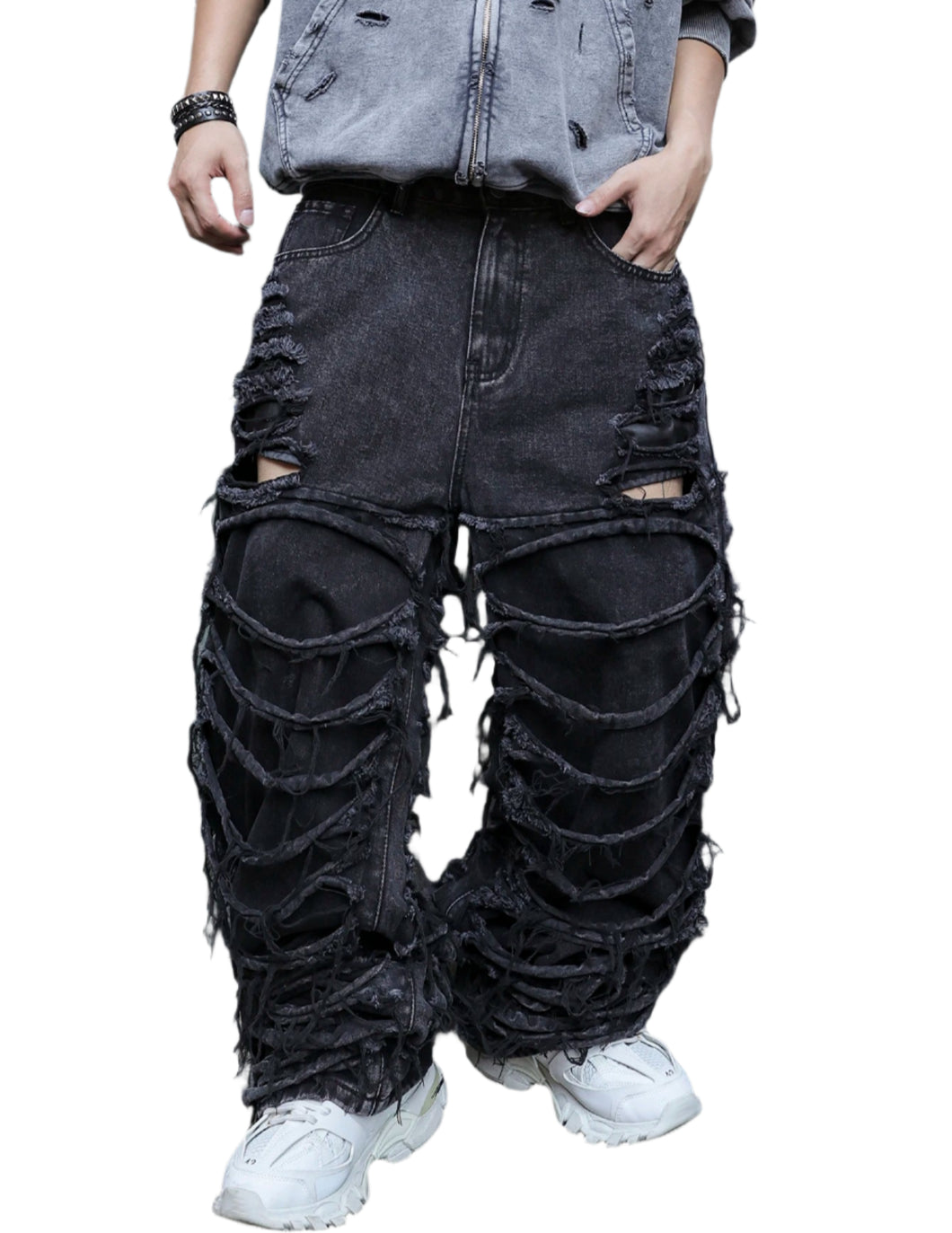 Balck Shredded Denim Jeans-Modern Baby Las Vegas
