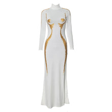 Load image into Gallery viewer, Gold Figure Turtleneck Maxi Dress
