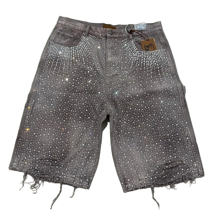 Grey Crystal Speckled Denim Shorts-Modern Baby Las Vegas