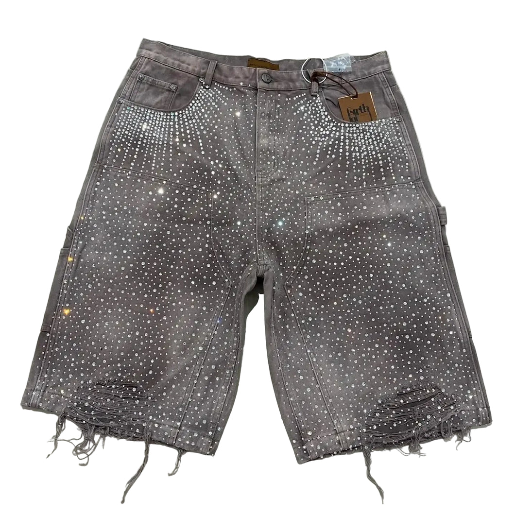 Grey Crystal Speckled Denim Shorts-Modern Baby Las Vegas