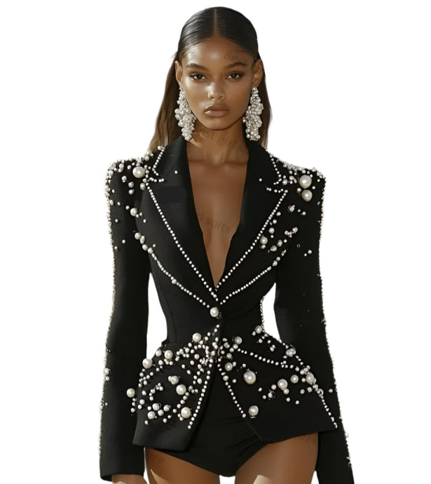 Luxury Pearl Blazer Jacket-Modern Baby Las Vegas