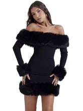 Load image into Gallery viewer, Off The Shoulder Fur Mini Dress
