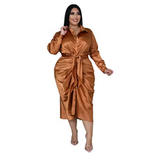 Load image into Gallery viewer, Satin Ruched Belted Dress
