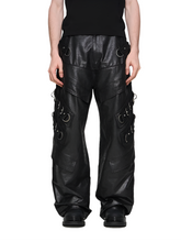 Load image into Gallery viewer, Buckle Patch Multi-Pocket Leather Pants
