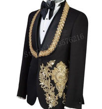 Load image into Gallery viewer, Luxury Gold Applique Blazer Vest Suit
