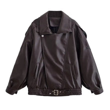 Load image into Gallery viewer, Stand Collar Zip-Up Leather Jacket
