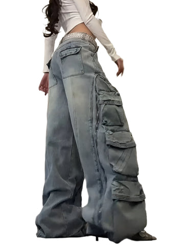 Zipper Multi-pocket Denim Jeans-Modern Baby Las Vegas