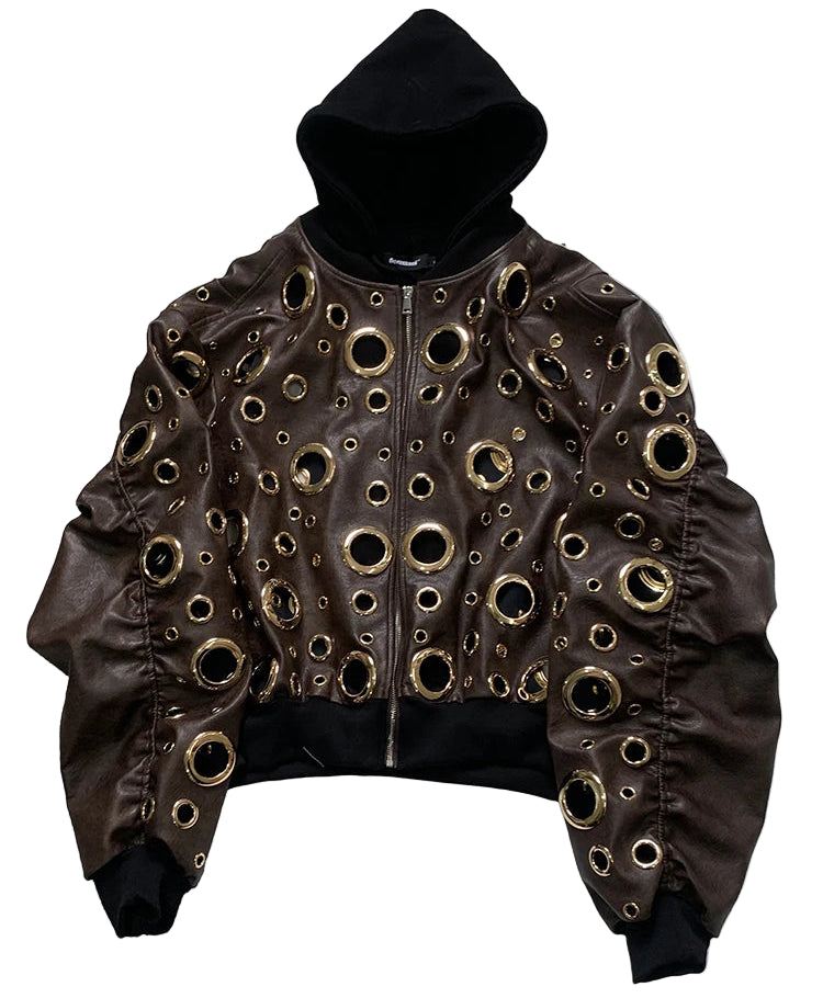Hollow Out Metal Hole Leather Jacket