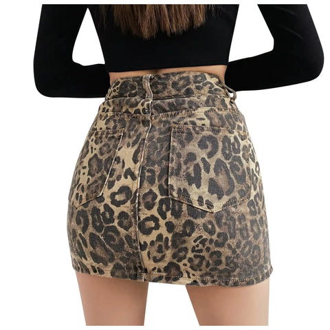 Leopard Print Denim Skirt
