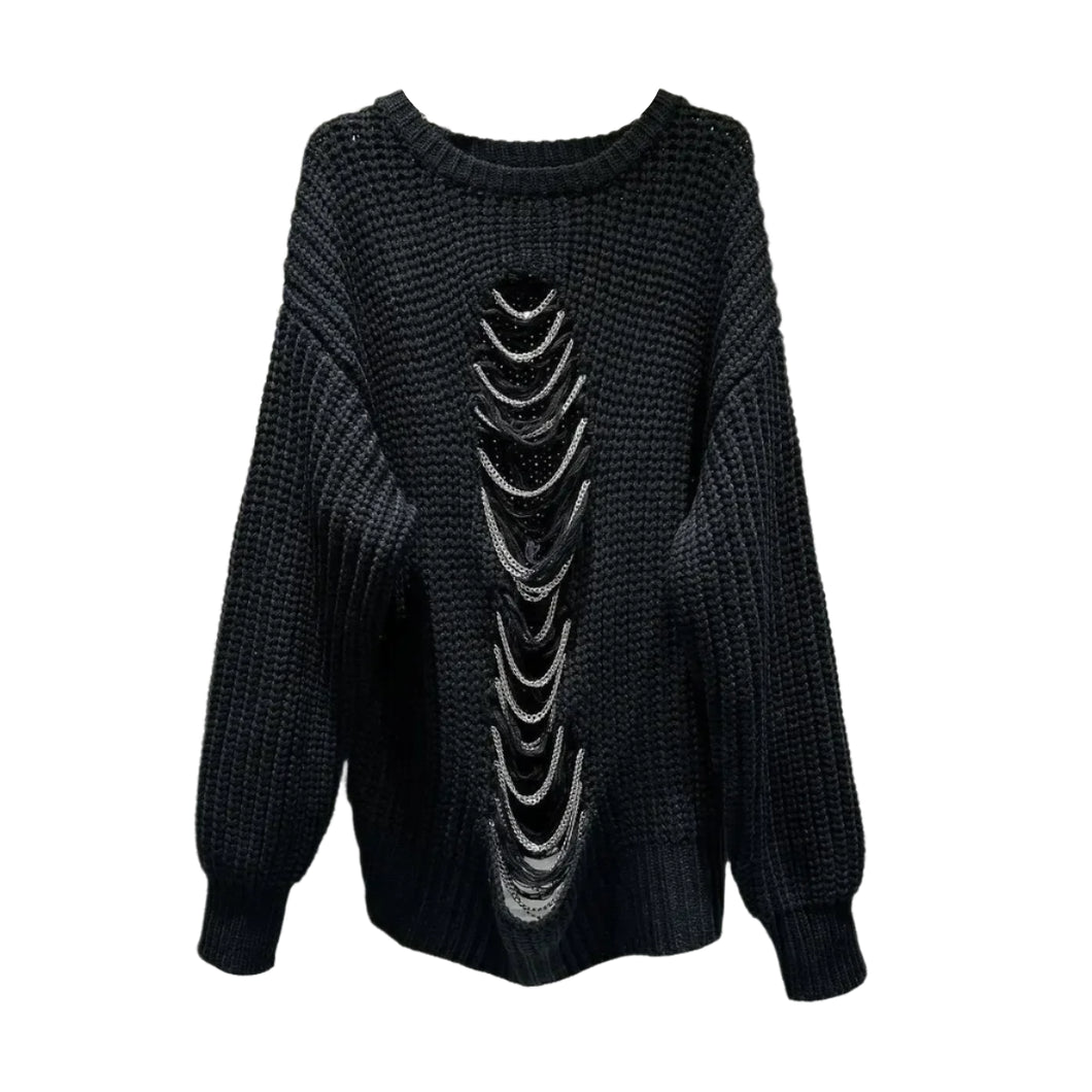 Hollow Out Drip Metal Chain Sweater