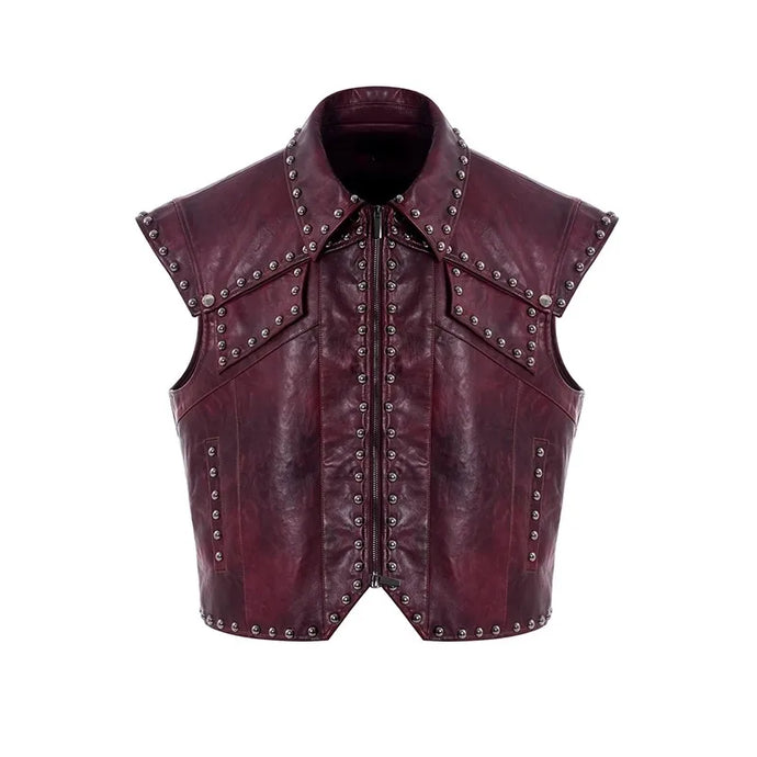 Burgundy Rivet Leather Vest-Modern Baby Las Vegas