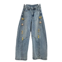 Load image into Gallery viewer, Gold Metal Buckle Denim Jeans
