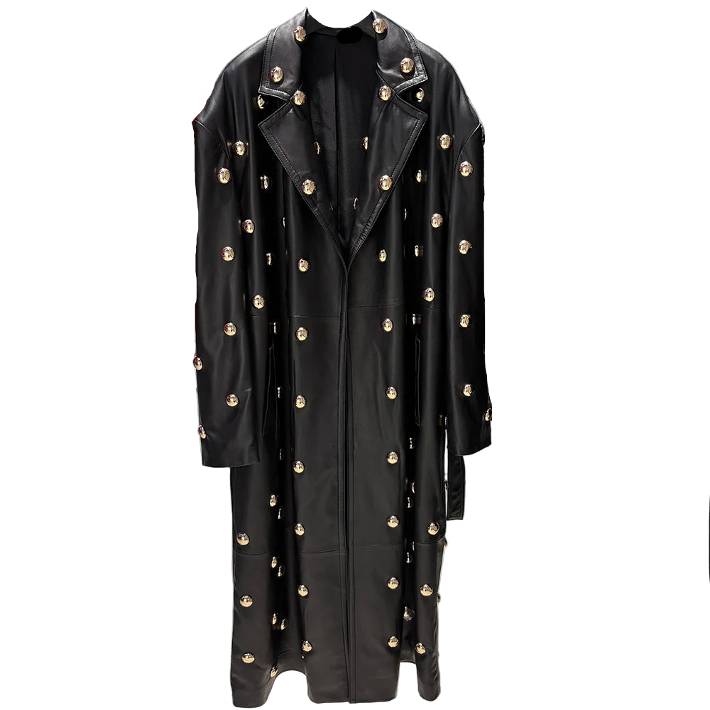Luxury Leather Rivet Trench Coat