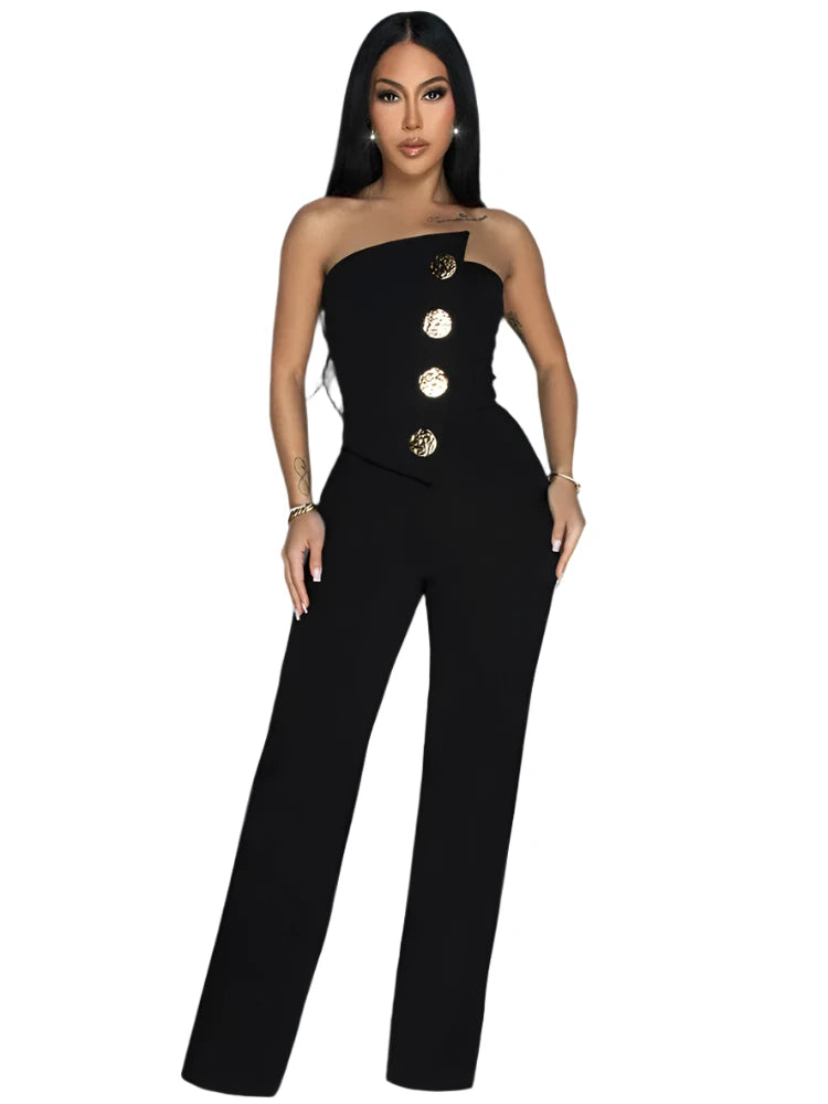 Asymmetric Gold Button Jumpsuit