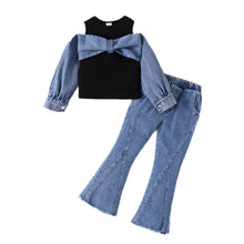 Load image into Gallery viewer, Hollow Out Patch Denim Bow Pant Set
