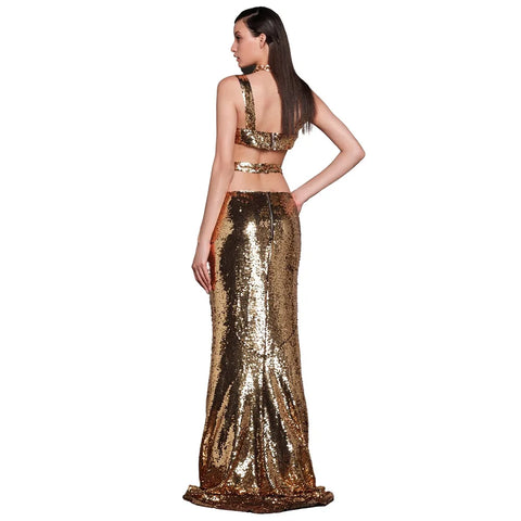 Gold Hollow Out Sequin Dress Set-Modern Baby Las Vegas
