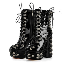 Load image into Gallery viewer, Patent Leather Metal Accent Lace-Up Boots
