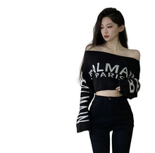 Load image into Gallery viewer, Letter Off The Shoulder Crop Sweater
