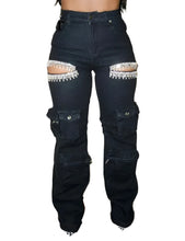 Load image into Gallery viewer, Tassel Diamond Hollow Out Pocket Denim Jeans
