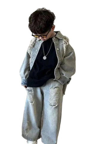 Distressed Denim Pant Set-Modern Baby Las Vegas