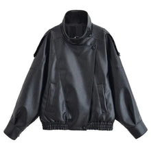 Load image into Gallery viewer, Stand Collar Zip-Up Leather Jacket
